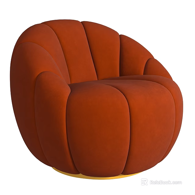 Modern Orange Single Sofa With Curved Upholstered Design And Comfortable Armrests 3d model