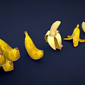 3D Rendered Fresh Bananas Bunch Single Unpeeled And Peeled Varieties