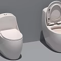 Two Modern White Toilets With Open And Closed Lids In Contemporary Bathroom Design