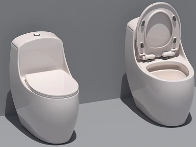Two Modern White Toilets With Open And Closed Lids In Contemporary Bathroom Design 3d model