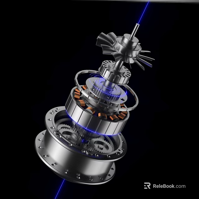 Detailed Mechanical Component Structure With Gears Coils And Blue Lighting 3d model 