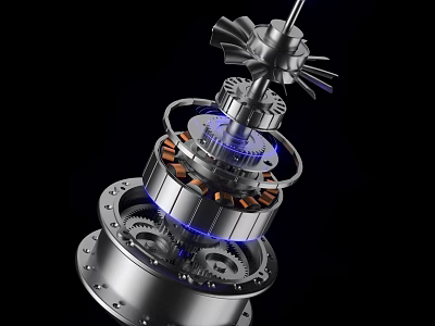 Detailed Mechanical Component Structure With Gears Coils And Blue Lighting 3d model
