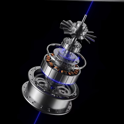Detailed Mechanical Component Structure With Gears Coils And Blue Lighting 3d model