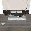 Modern Double Bed With Gray Headboard White Bedspread Pillows And Wooden Floor Rug