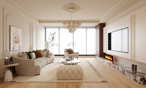 French Cream Living Room 3d model