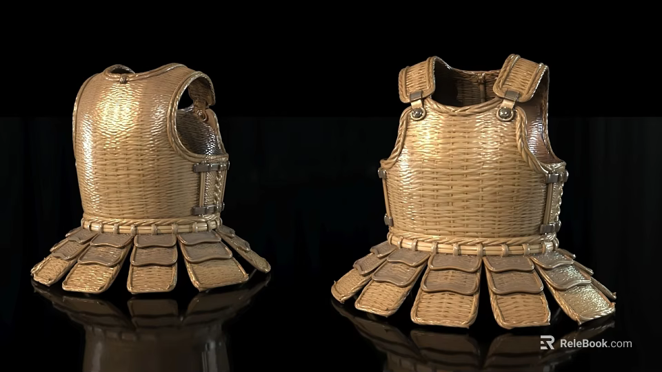 Ancient Weapon Body Armor Woven Design Brown Material With Metal Buckles 3d model 