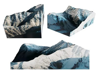 3D Mountain Model Sculptures Featuring Snowy Peaks And Textured Landscape Design 3d model