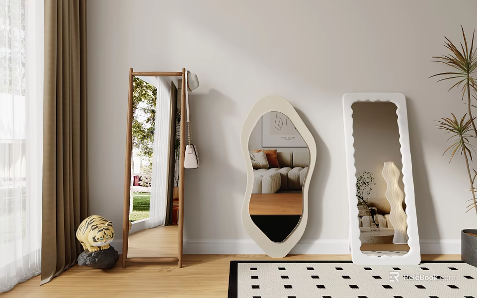 Variety Of Stylish Mirrors In Modern Living Room 3d model 