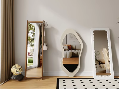 Variety Of Stylish Mirrors In Modern Living Room 3d model