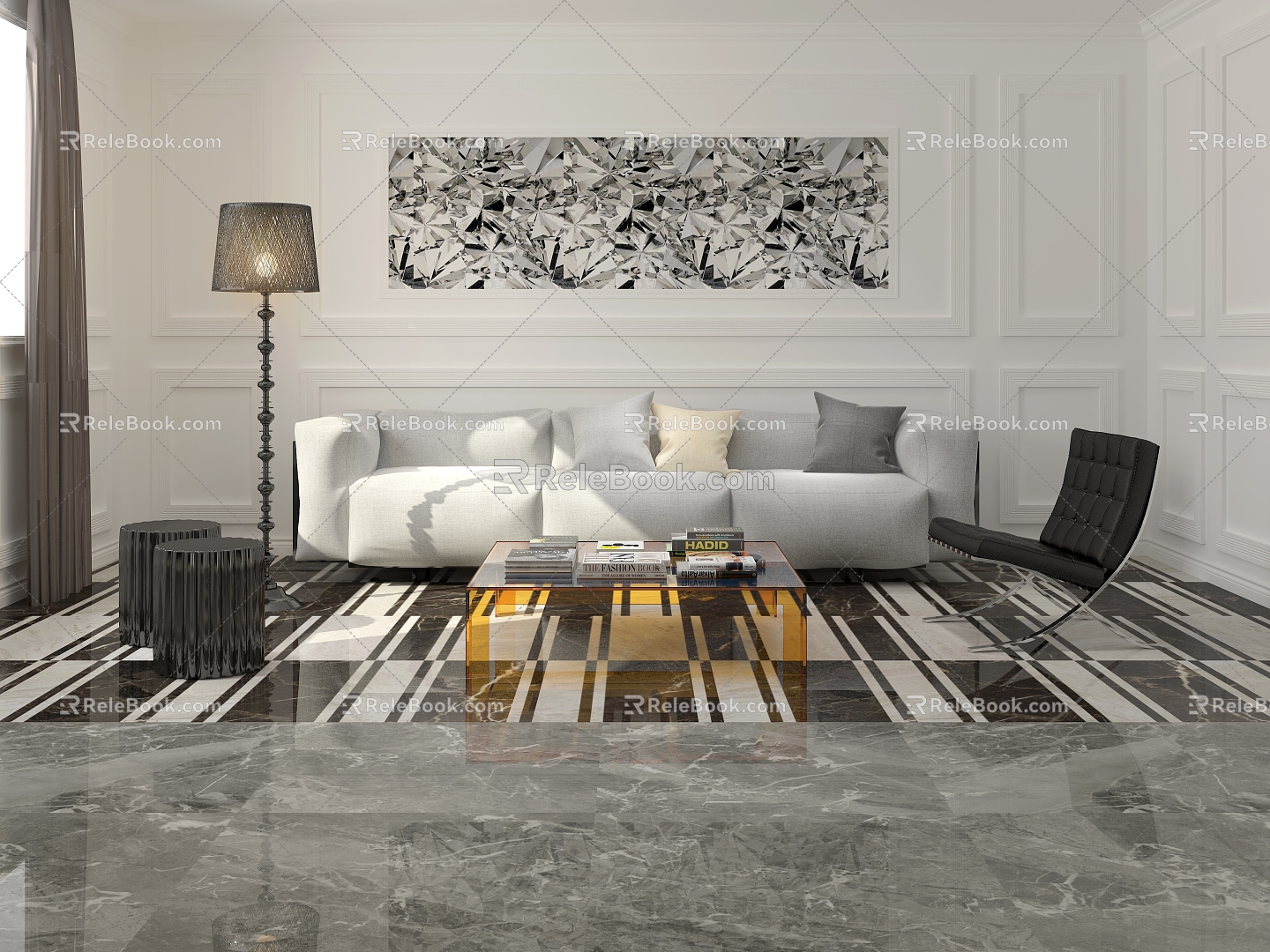 Living room floor lamp multi-person sofa coffee table 3d model