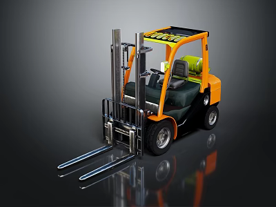 Orange And Black Forklift With Yellow Top Panel Green Gas Cylinder And Metal Forks 3d model