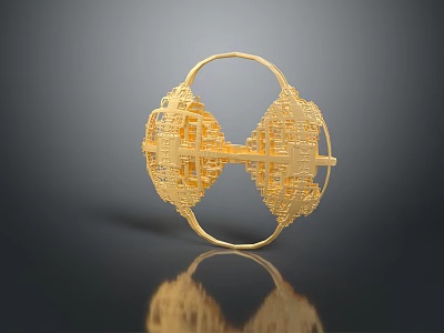 Golden Circular Hardware Tool With Intricate Hollow Design And Metal Craft 3d model