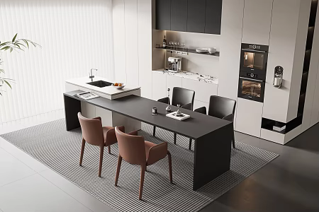 Modern Island Table Dining Table and Chair Combination Sideboard Sink Kitchen Appliances Hidden Water Bar Steaming Oven Kitchen Supplies 3d model