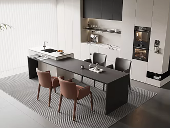 Modern Island Table Dining Table and Chair Combination Sideboard Sink Kitchen Appliances Hidden Water Bar Steaming Oven Kitchen Supplies 3d model