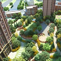 Lush Urban Garden Landscape Surrounded By High Rise Buildings With Green Pathways Seating And Trees