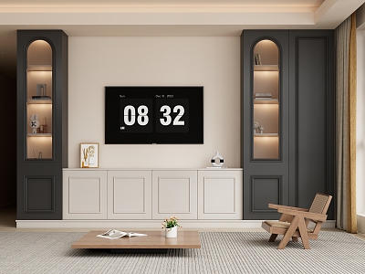 French TV Background Wall Full Wall TV Cabinet Casual Table and Chair Locker Jewelry Ornaments 3d model