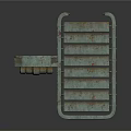 Greenish Oxidized Rusty Metal Equipment With Parallel Bars And Coiled Component