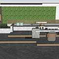 Modern Courtyard Garden Landscape Featuring Vine Wall Trees Greenery Stone Floor Sofa Open-air Leisure Area