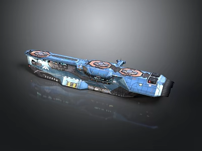 Blue Cosmic Spaceship With Circular Thrusters And 3D Design For Space Exploration 3d model