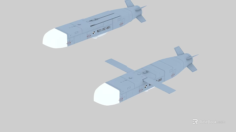 Military Gray Weapon With White Front Section Markings Tail Fins And Wings 3d model 