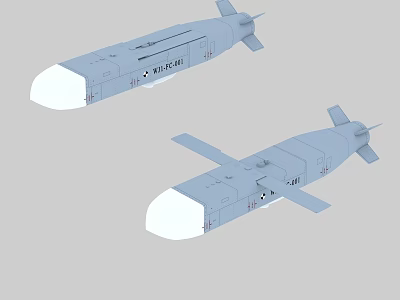 Military Gray Weapon With White Front Section Markings Tail Fins And Wings 3d model