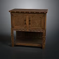 Classic Wooden Carved Cabinet With Double Doors And Open Shelf Design