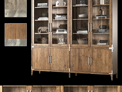 Elegant Wooden Bookcase With Glass Doors Metal Handles And Multi Layer Shelves For Home Decor 3d model