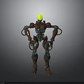 Mechanical Sci Fi Character 3D Model With Green Glowing Head Ring Shaped Copper Green Joints