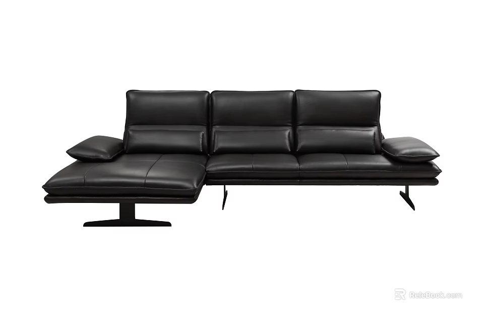 Modern Black Leather Sectional Sofa With L Shaped Design And Comfortable Seats 3d model