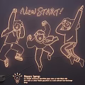 Neon Light Combination With New START Text And Jumping Figures Decorative Design 3d model