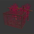 Rustic Metal Frame Cage Structure with Garden Trees and Moss Decor