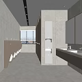 Modern Bathroom Interior with Marble Walls Flooring Long Layout Urinals Vanity Counter And Mirrors