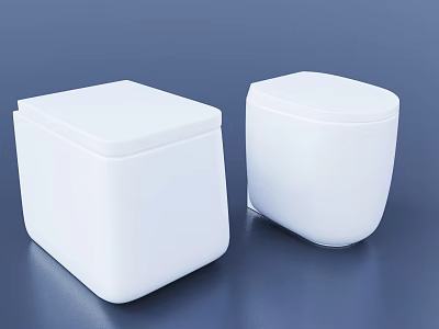 Two Modern White Square Toilets Stylish Design On Blue Background 3d model