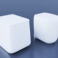 Two Modern White Square Toilets Stylish Design On Blue Background 3d model