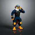 3D Eagle Character In Blue Combat Suit With Headphones Goggles And Yellow Claws