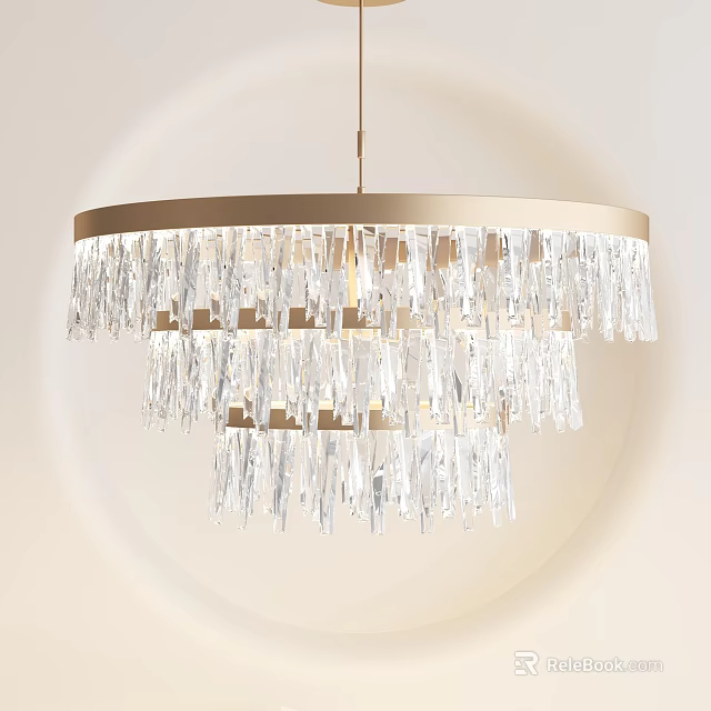 Modern Crystal Chandelier With Gold Frame And Multi Layer Design For Interior Decor 3d model 