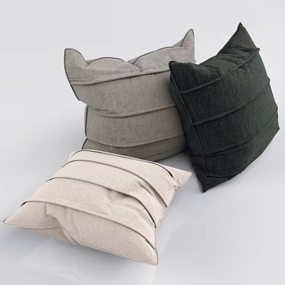 Soft Fabric Throw Pillows with Striped Design in Light Beige Gray and Dark Green 3d model