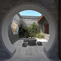 Courtyard Tea Break Tea Table Small Courtyard Chinese Courtyard 3d model