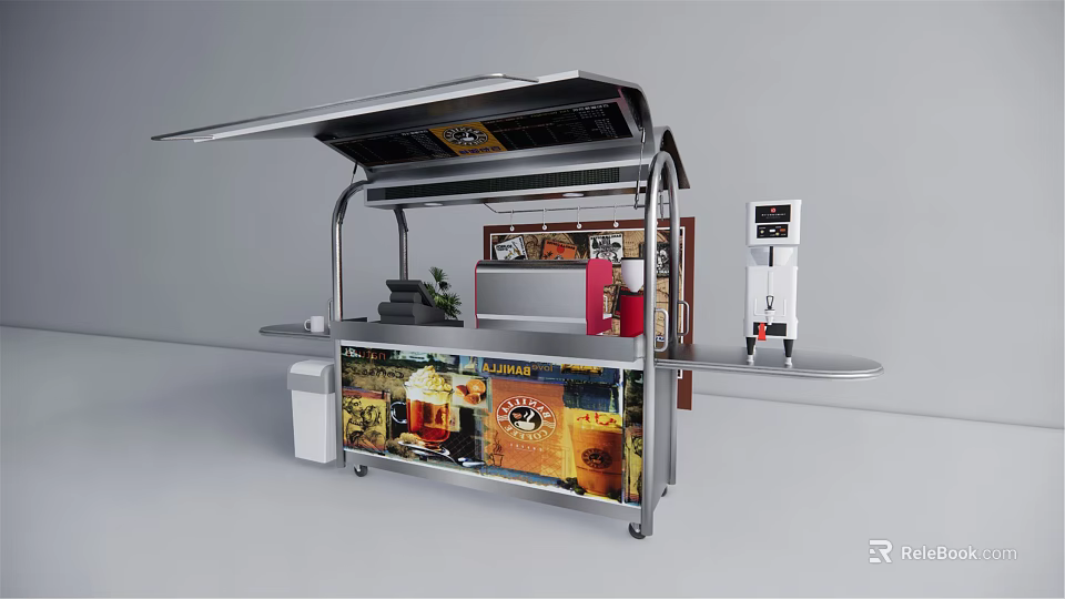 Mobile Commercial Equipment With Canopy Display Counter Cash Register And Wheels 3d model 