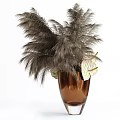 Bonsai Potted Plants With Feathery Foliage And White Leaf Accents In Brown Vases