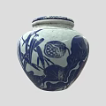 Traditional Blue And White Porcelain Jar With Lid And Leaf Bamboo Patterns