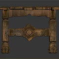 Vintage Wooden Dining Table with Plank Top and Carved Legs Rustic Design