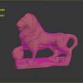 Golden Lion Sculpture Carving With Standing Pose And Shiny Ball On Base