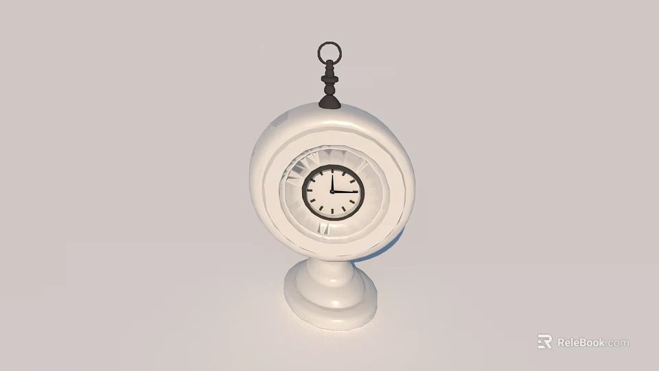 White Decorative Mantel Clock With Round Dial Black Hands And White Base 3d model 