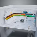 Futuristic Interior Scene Featuring Curved Colorful Light Strips Spherical Device Control Consoles And Human Figures
