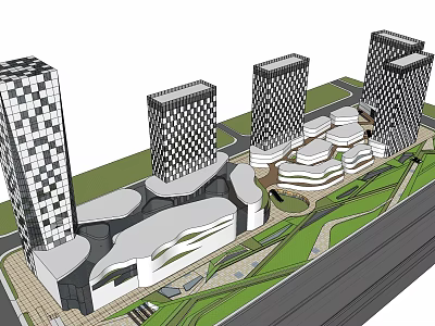 Modern Commercial Complex Architectural Design With Tall Buildings Open Spaces And Green Areas 3d model