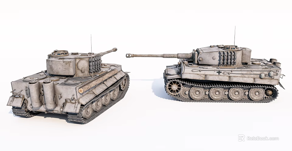 Two Vintage Military Tanks With Cannons Tracks And Worn Texture On White Background 3d model 