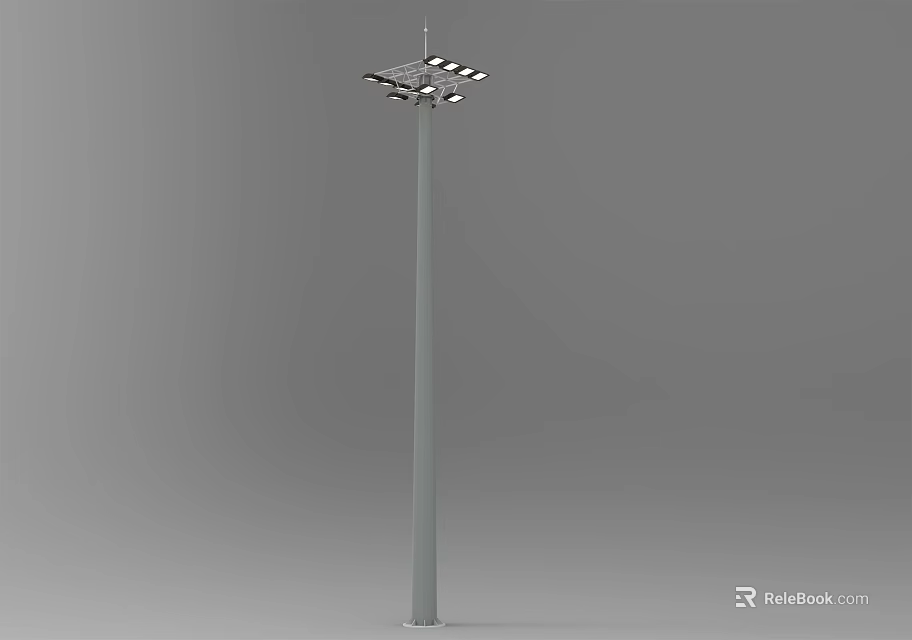 Outdoor Light With Tall Silver Pole And Multiple Lighting Heads For Outdoor Areas 3d model 