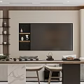 Modern Living Dining Room Interior Design With TV Wall Sofa Dining Table And Decorative Shelves