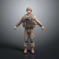 Military Soldier In Camouflage Uniform With Helmet Rifle And Tactical Gear
